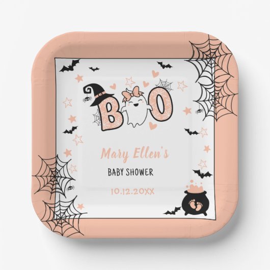 KLEINE BOO PINK HALLOWEEN BABY DUSCHE PAPPTELLER (Vorderseite)