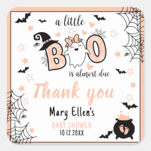 KLEINE BOO PINK HALLOWEEN BABY SHOWY DANKE QUADRATISCHER AUFKLEBER
