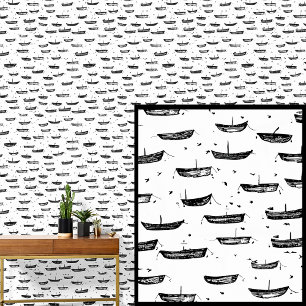 Kleine Boote Dinghies auf weißen, nautischen Ruder Tapete