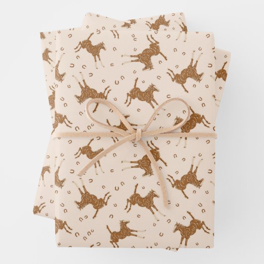 Kleine braune Pferde - auf Lachsrosa. Geschenkpapier Set (Beispiel)