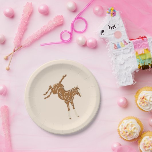 Kleine braune Pferde - auf Lachsrosa. Pappteller (Party)