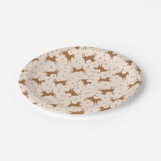 Kleine braune Pferde - auf Lachsrosa. Pappteller (Schrägansicht)