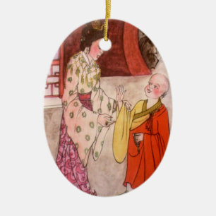 Kleine Buddhistische Mönch Figur Keramikornament