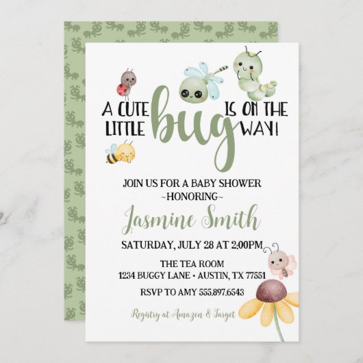 Kleine Bug Baby Shower Insect Raupe Einladung (Vorne/Hinten)