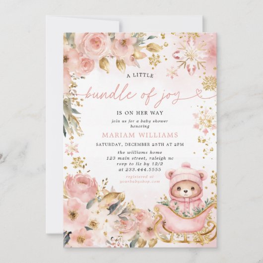 Kleine Bundle Pink Bläserbärendusche Einladung (Vorderseite)