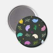 Kleine bunte Vogelmuster auf schwarz Magnet (Vorderseite/Rückseite)