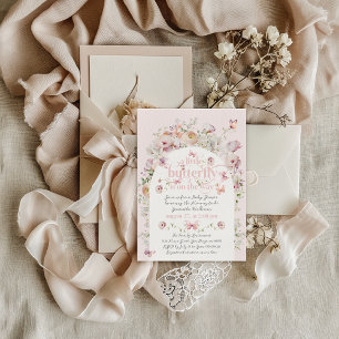 Kleine Buterfly Blush Pink Floral Girl Babydusche Einladung