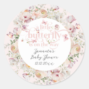 Kleine Buterfly Blush Pink Floral Girl Babydusche Runder Aufkleber
