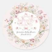 Kleine Buterfly Blush Pink Floral Girl Babydusche Runder Aufkleber (Vorderseite)