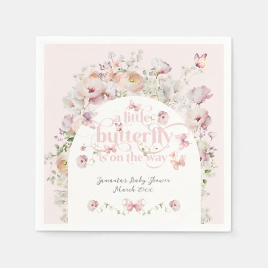 Kleine Buterfly Blush Pink Floral Girl Babydusche Serviette (Vorderseite)