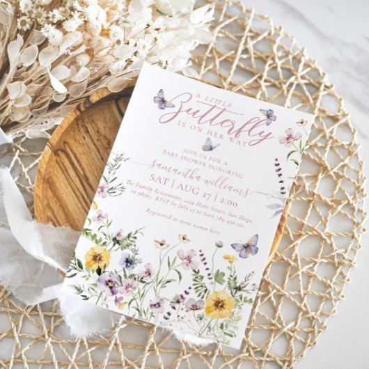 Kleine Butterfly Aquarell Wildblume Babydusche Einladung