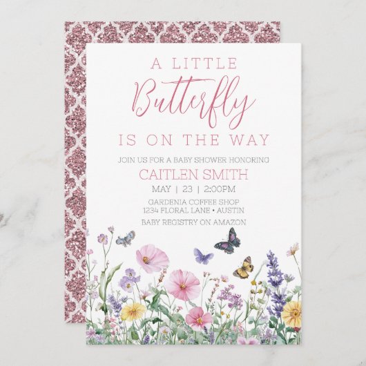 Kleine Butterfly Baby Dusche Wasserfarbe Einladung (Vorne/Hinten)