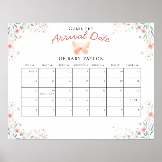 Kleine Butterfly Coral Girl Babydusche Datum Poster (Vorne)