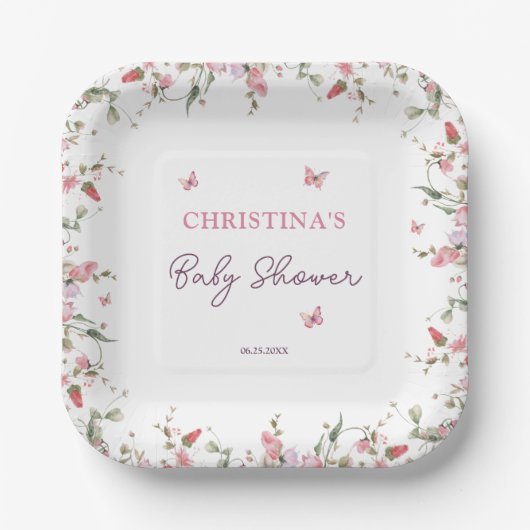 Kleine Butterfly Wasserfarbe Babydusche Pappteller (Vorderseite)