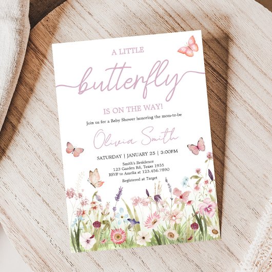 Kleine Butterfly Wildblume Babydusche Einladung