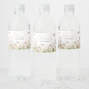 Kleine Butterfly Wildblume Babydusche Wasserflaschenetikett