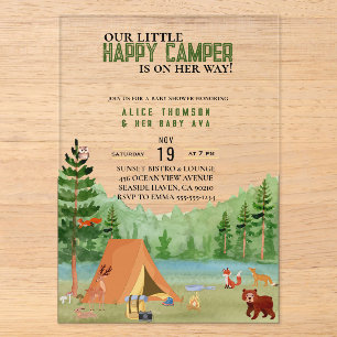 Kleine Camper Camping-Abenteuer Wald Baby Shower Acryleinladungen