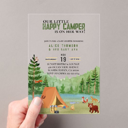 Kleine Camper Camping Adventure Forest Baby Dusche Acryleinladungen (Insitu (Handheld))