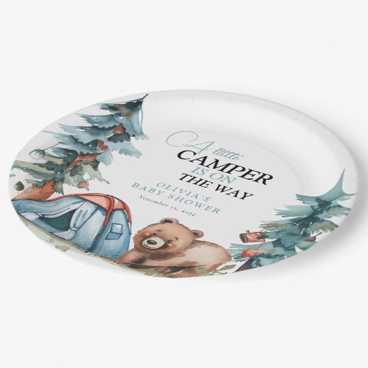 Kleine Camper Forest Babydusche Pappteller (Schrägansicht)