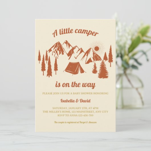 Kleine Camper Forest Camping Babydusche Einladung (Stehend Vorderseite)