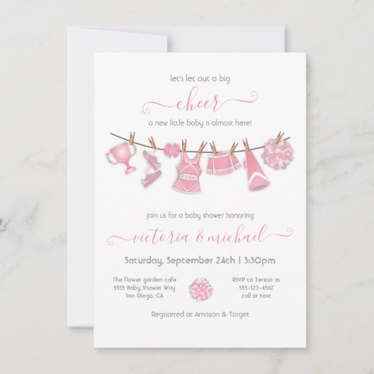 Kleine Cheerleader Babydusche Einladung (Vorderseite)