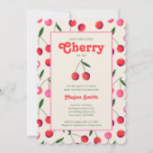 Kleine Cherry Retro Girl Babydusche Einladung: Elf Einladung (Vorderseite)