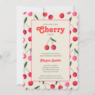 Kleine Cherry Retro Girl Babydusche Einladung: Elf Einladung