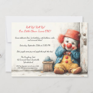 Kleine Clown 1. Geburtstags-Show Einladung