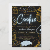 Kleine Cookie Baby Boy Blue und Black Baby Dusche Einladung (Vorderseite)