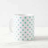 Kleine coole Aqua-Polka-Punkte auf Weiß Kaffeetasse (Vorderseite Links)