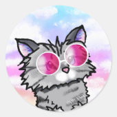 Kleine Coole Katze Runder Aufkleber (Vorderseite)