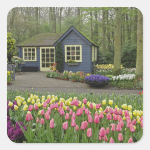 Kleine Cottage-Blumenhandlung, Keukenhof-Gärten, Quadratischer Aufkleber