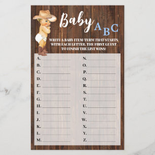 Kleine Cowboy Baby ABC Baby Shower Game Card Flyer