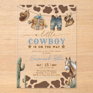 Kleine Cowboy-Baby-Party-Babykleidung Wasserfarbe Acryleinladungen