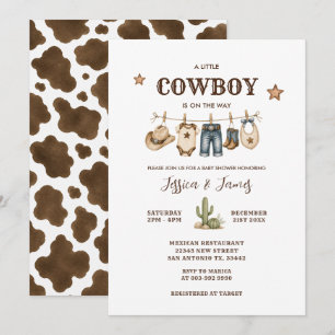 Kleine Cowboy-Baby-Shower-Kleiderleine Einladung