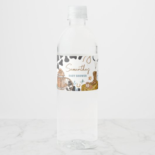 Kleine Cowboy-Babydusche Wasserflaschenetikett (Vorderseite)