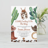 Kleine Cowboy Kuh Print Baby Dusche Einladung (Stehend Vorderseite)