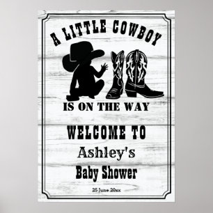 Kleine Cowboy-rustikale schwarz-weiße Babydusche Poster