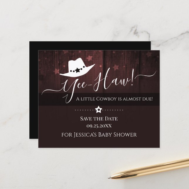 Kleine Cowboy-Western-Kinderdusche Save the Date (Vorderseite/Rückseite Beispiel)