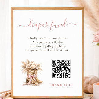 Kleine Cowgirl-Baby-Party-Windelschrift-QR-Schild Poster
