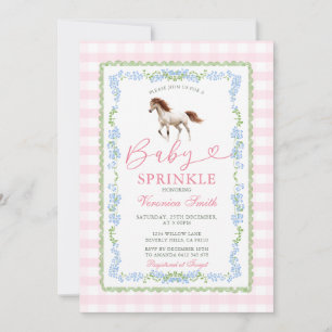 Kleine Cowgirl-Baby-Sprinkle-Gingham-Blumen-Pony Einladung