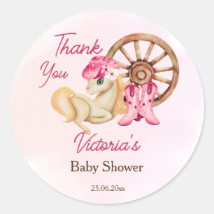 Kleine Cowgirl Babydusche danke Runder Aufkleber