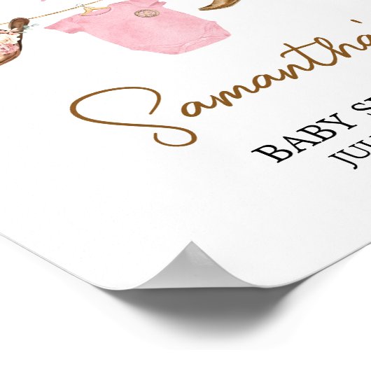 Kleine Cowgirl Babydusche Willkommen Poster (Ecke)