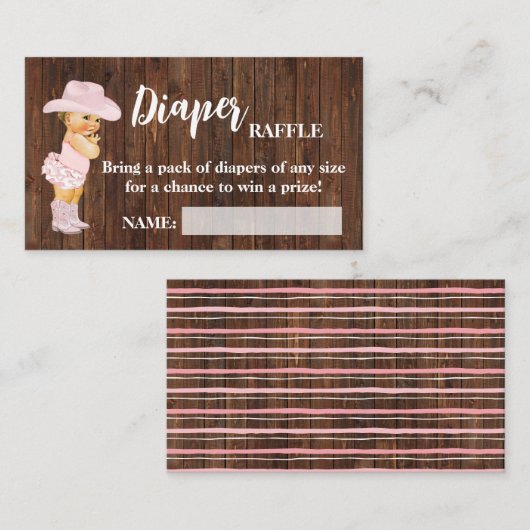 Kleine Cowgirl Diaper Raffle Ticket Baby Dusche (Vorne/Hinten)