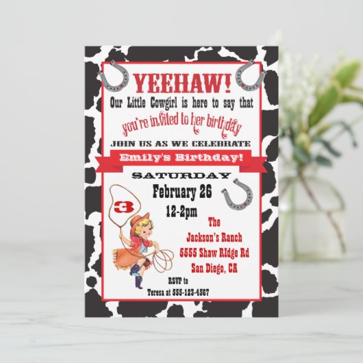 Kleine Cowgirl Geburtstagsfeier Einladung (Stehend Vorderseite)