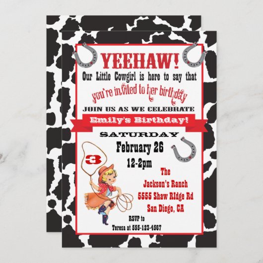 Kleine Cowgirl Geburtstagsfeier Einladung (Vorne/Hinten)