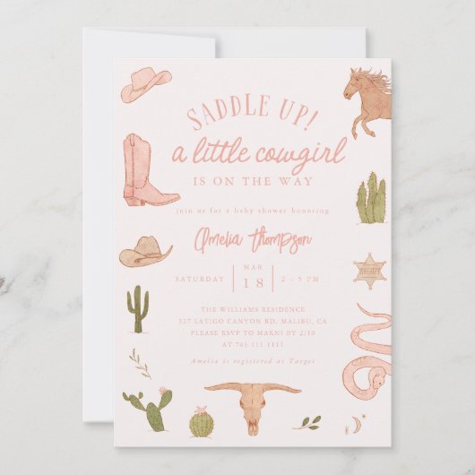 Kleine Cowgirl Girl Babydusche Einladung (Vorderseite)