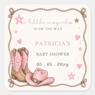 Kleine Cowgirl ist auf dem Weg Mädchen Baby Shower Quadratischer Aufkleber