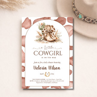 Kleine Cowgirl-Kuh-Druck Western-Mädchen-Baby-Part Einladung