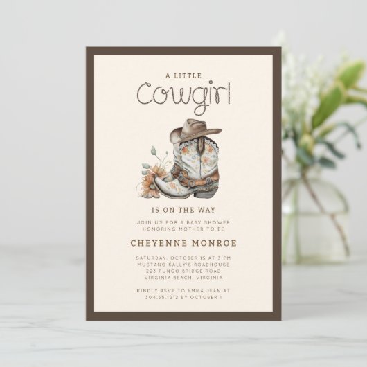 Kleine Cowgirl Moderne Western Babydusche Einladung (Stehend Vorderseite)